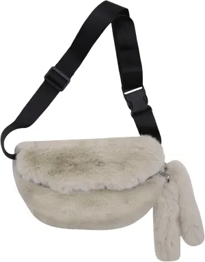 Fuzzy Fanny Pack for Women Faux Fur Belt Bum Bag with Adjustable Strap Waist Pouch Casual Crossbody Purse for Travel