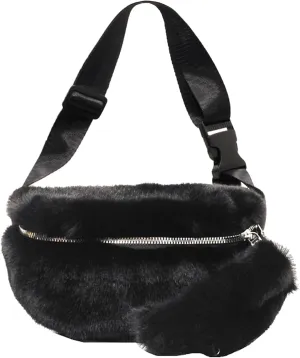 Fuzzy Fanny Pack for Women Faux Fur Belt Bum Bag with Adjustable Strap Waist Pouch Casual Crossbody Purse for Travel