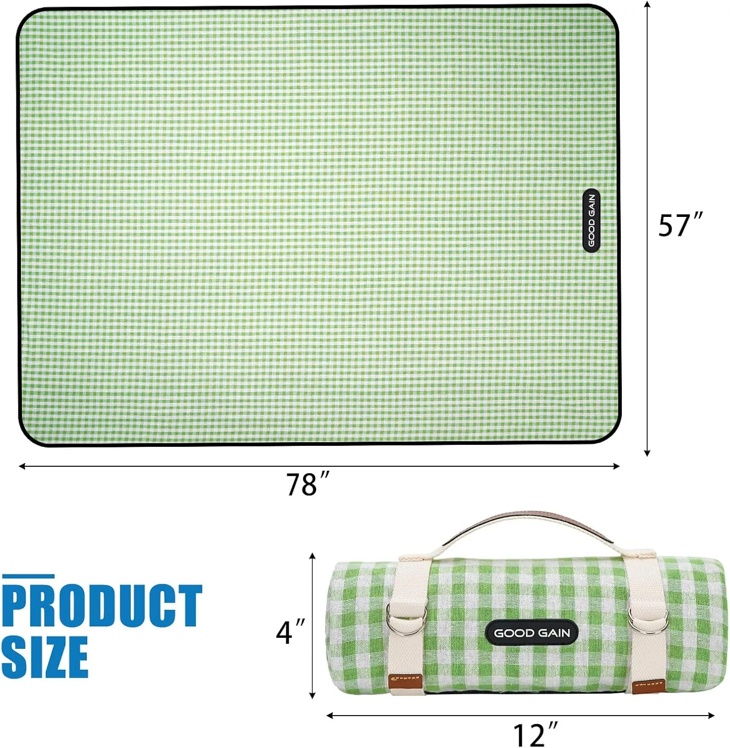 G GOOD GAIN Picnic Blankets Outdoor Extra Large - Waterproof Picnic Blanket with Carry Strap | Machine Washable Picnic Mat with Sandproof Backing for Park, Grass, Camping, Hiking, Concerts (Lime)