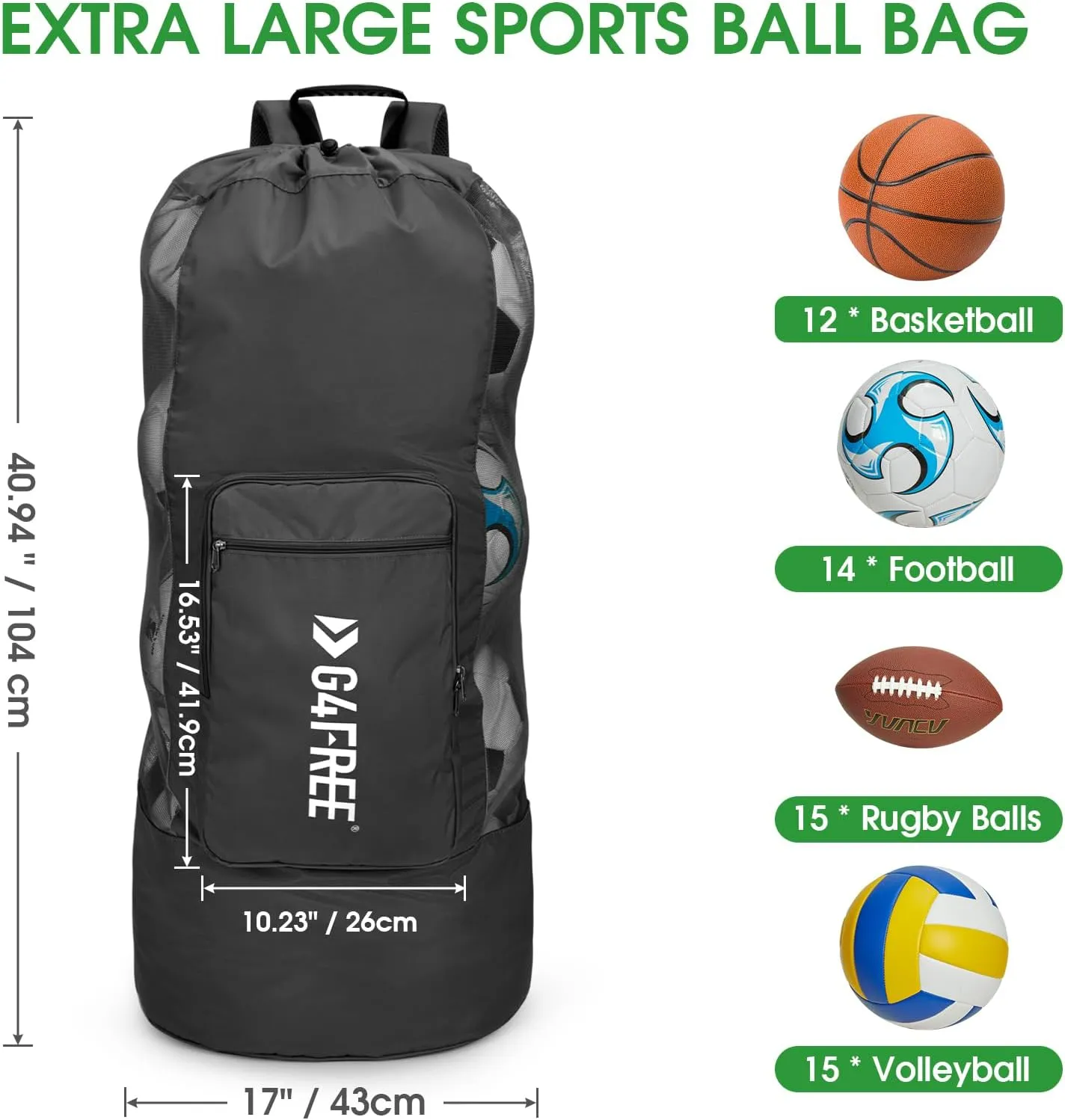 G4Free Extra Large Mesh Ball Carry Bag for Soccer, Basketball, Football, Volleyball, Swim