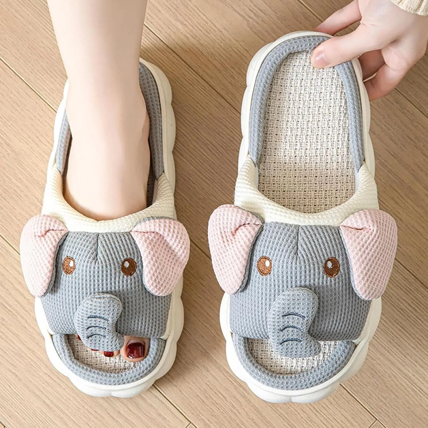 Gaolinci Cartoon Animal Shape Slippers, Womens Four Seasons Home Linen Slippers