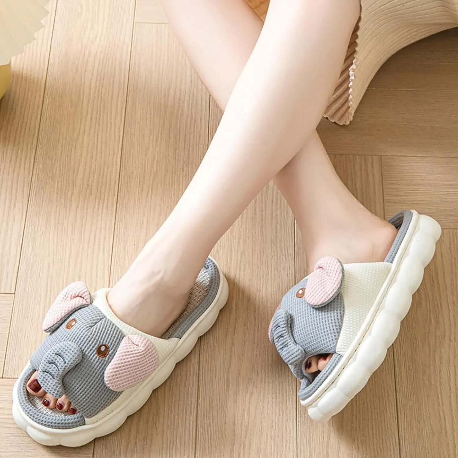 Gaolinci Cartoon Animal Shape Slippers, Womens Four Seasons Home Linen Slippers