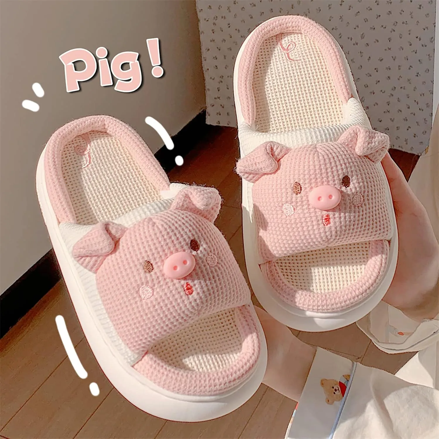 Gaolinci Cartoon Animal Shape Slippers, Womens Four Seasons Home Linen Slippers