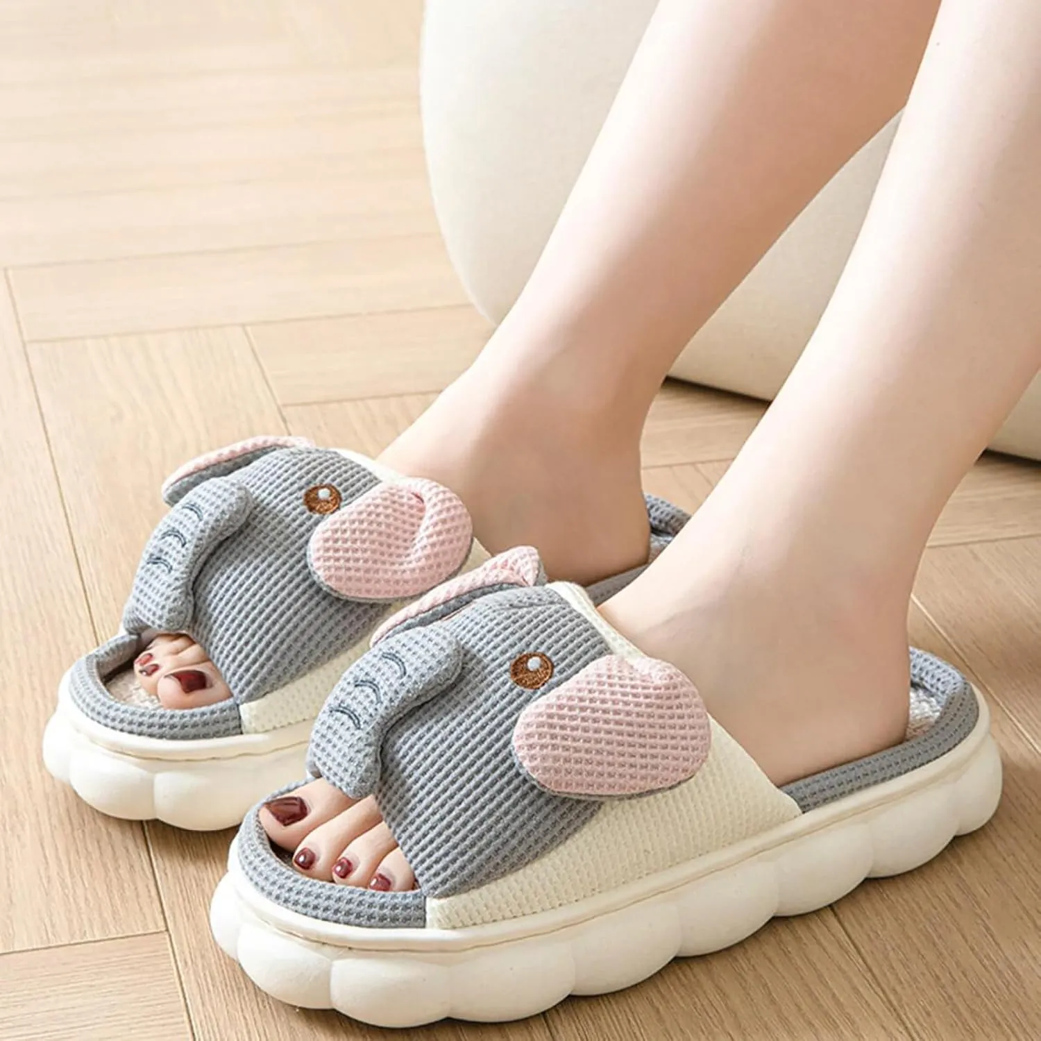 Gaolinci Cartoon Animal Shape Slippers, Womens Four Seasons Home Linen Slippers