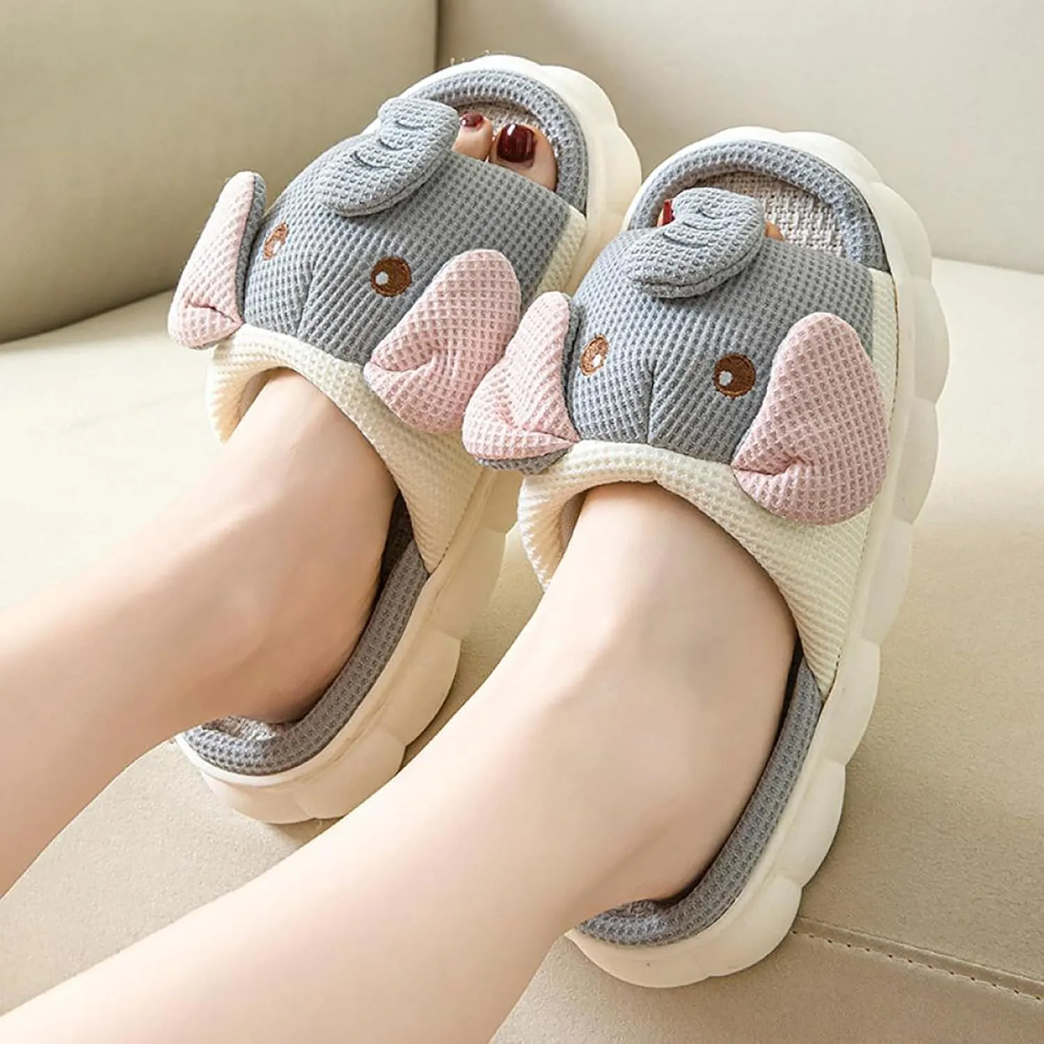 Gaolinci Cartoon Animal Shape Slippers, Womens Four Seasons Home Linen Slippers
