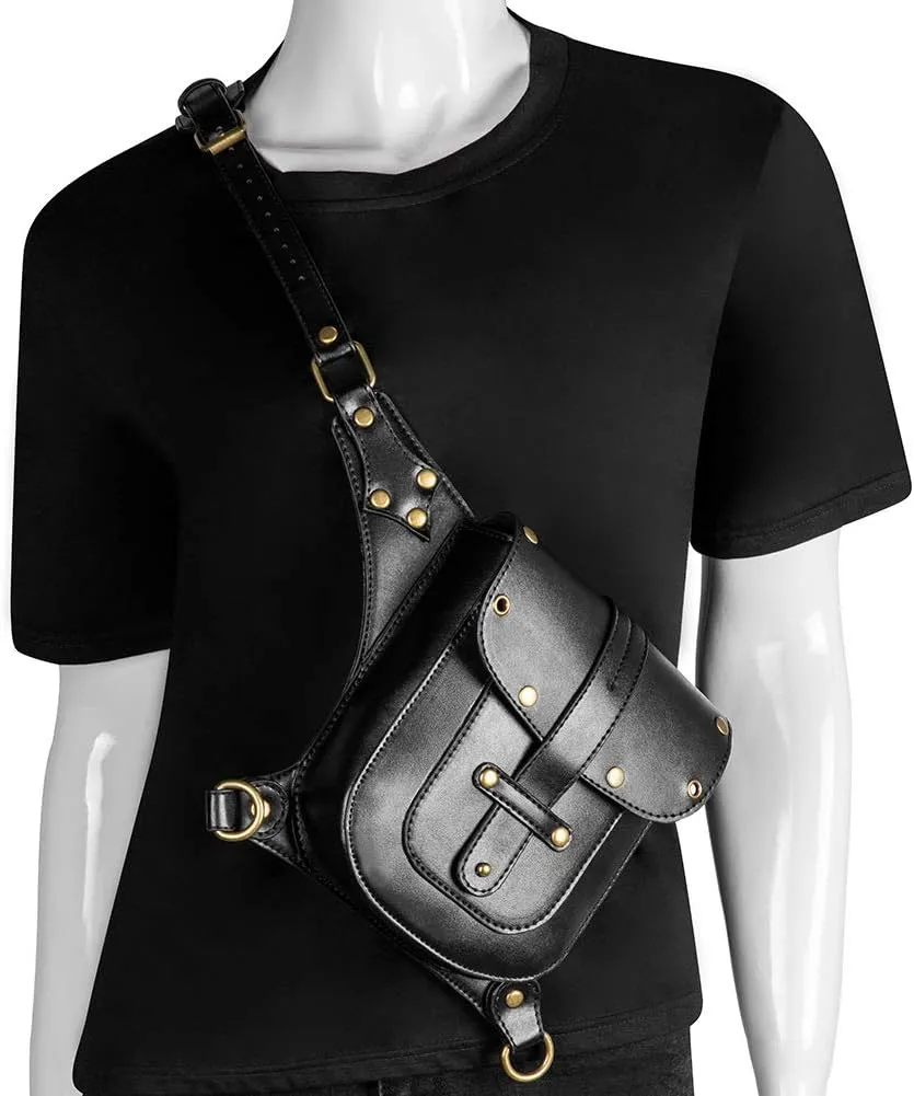 Gear Duke Victorian Retro Shoulder Waist Bags Steampunk Gothic PU Leather Fanny Bag for Steampunk Cosplay (Style_10, One size)