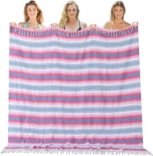 Genovega Mexican Throw Blanket Lightweight Serape Extra Large Picnic Blanket Camping Beach Blanket Breathable Bedspread Bedding Quilt Cobijas Mexicanas Mexicano Para Mesa 82"x92" Coral