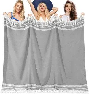 Genovega Oversized Giant Turkish Beach Towel Blanket Extra Large XXL Lightweight Quick Dry Sand Free Boho Throw Pool Cloud Sandrpoof Blankets Women Men Big Jumbo Wide 2 Person Size Grey