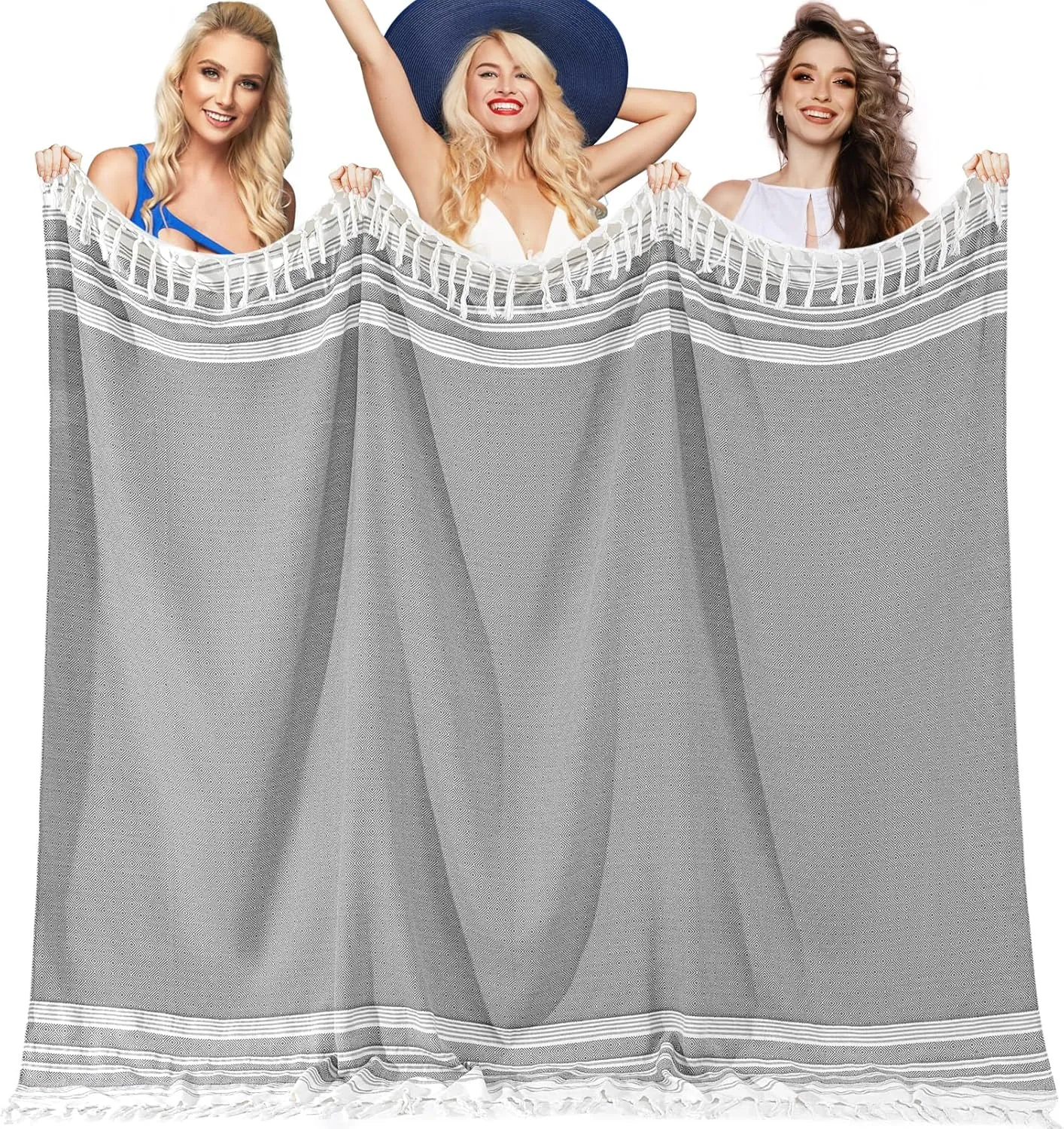 Genovega Oversized Giant Turkish Beach Towel Blanket Extra Large XXL Lightweight Quick Dry Sand Free Boho Throw Pool Cloud Sandrpoof Blankets Women Men Big Jumbo Wide 2 Person Size Grey