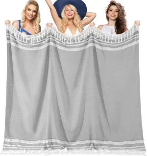 Genovega Oversized Giant Turkish Beach Towel Blanket Extra Large XXL Lightweight Quick Dry Sand Free Boho Throw Pool Cloud Sandrpoof Blankets Women Men Big Jumbo Wide 2 Person Size Light Grey