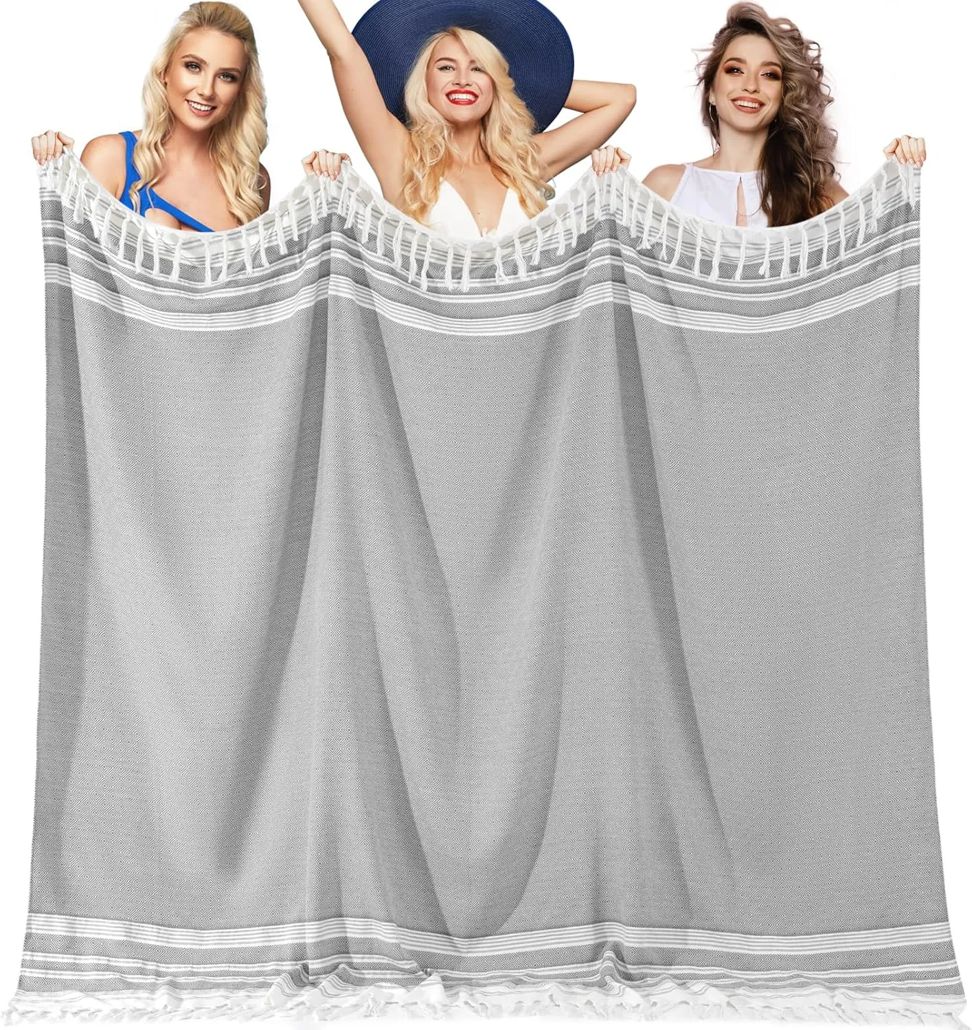 Genovega Oversized Giant Turkish Beach Towel Blanket Extra Large XXL Lightweight Quick Dry Sand Free Boho Throw Pool Cloud Sandrpoof Blankets Women Men Big Jumbo Wide 2 Person Size Light Grey