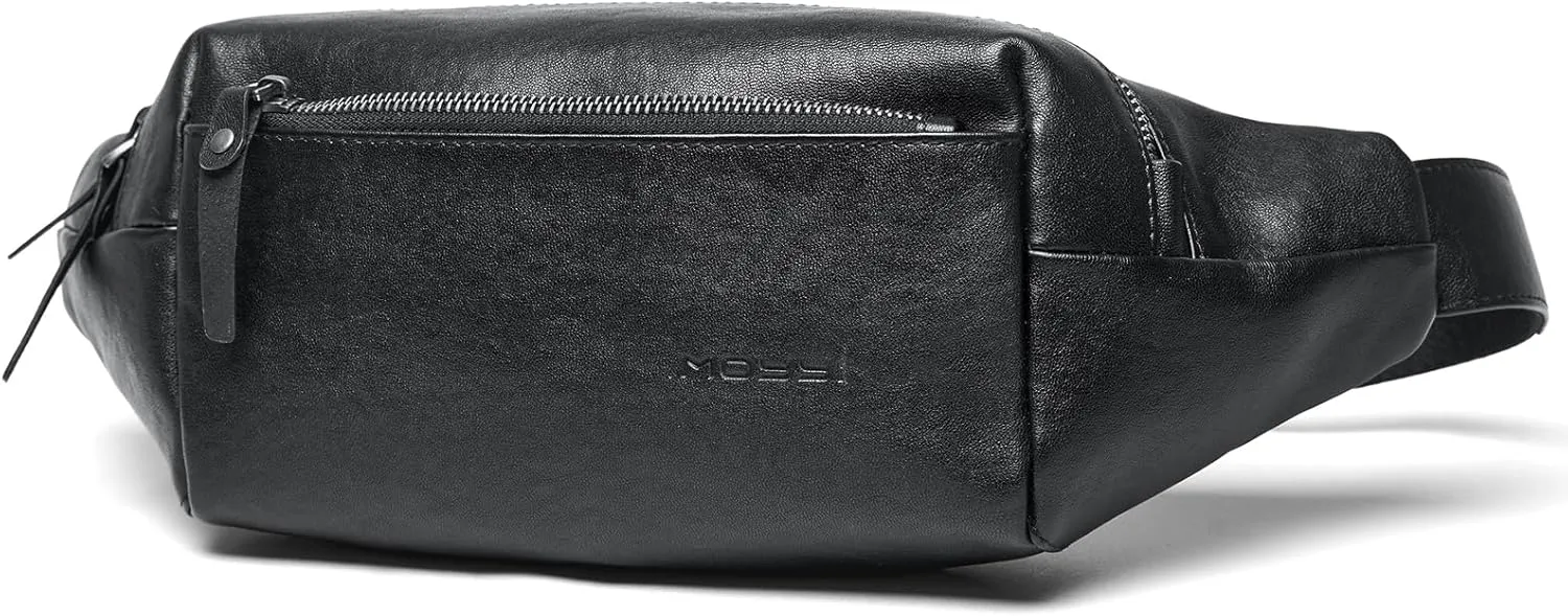 Genuine Leather Fanny Pack Fashionable Hip Bum Bag Travel Pouch for Men and Women- Multi-Pockets Waist Belt Bag for Travel Sports Hiking Cycling Fishing Running