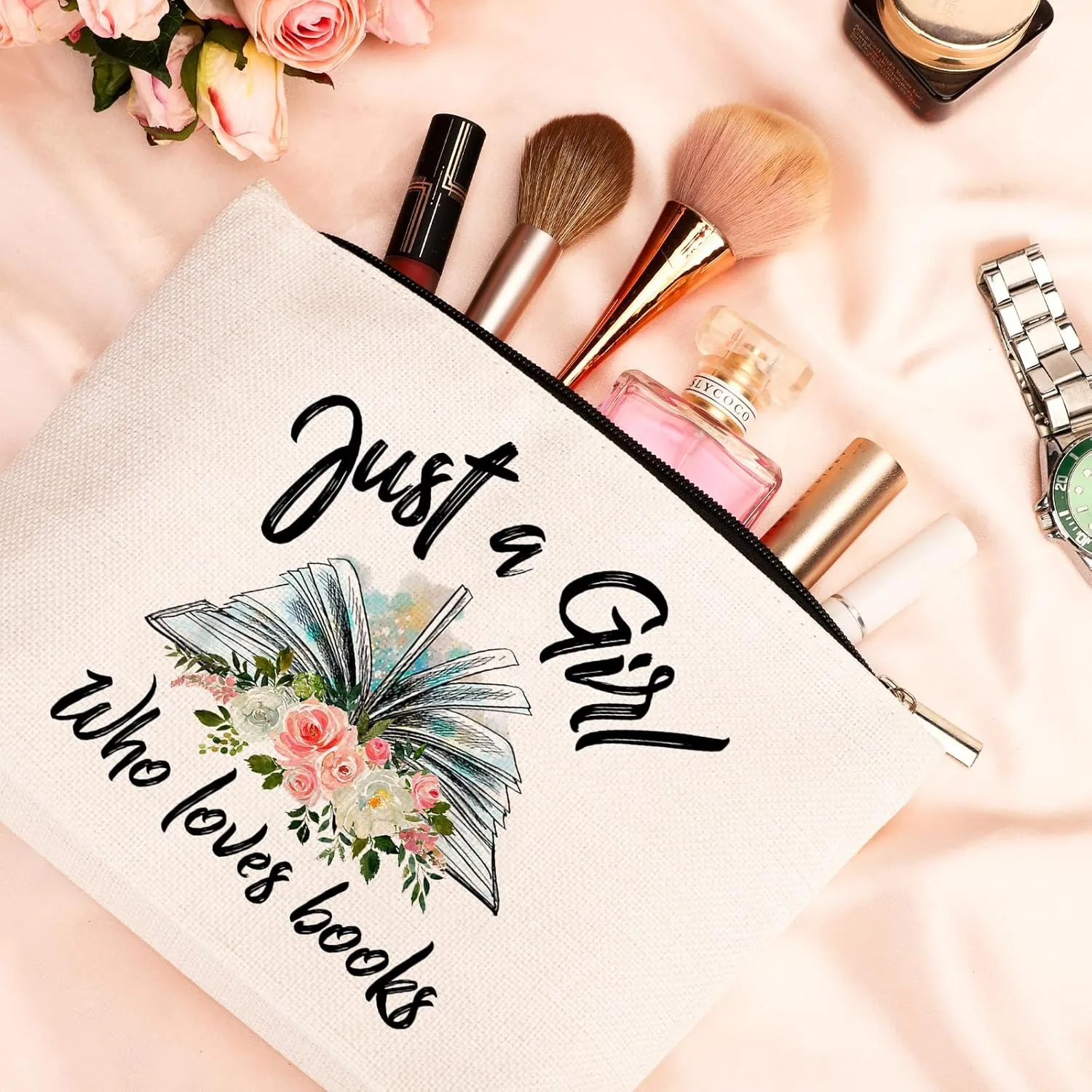 GevGuxLuo Book Lovers Gifts - Makeup Bag with Mirror, Birthday Gifts for Daughter, Sister, Bestie, Librarian, Readers Who Love Books, Cosmetic Bag Zipper Pouch