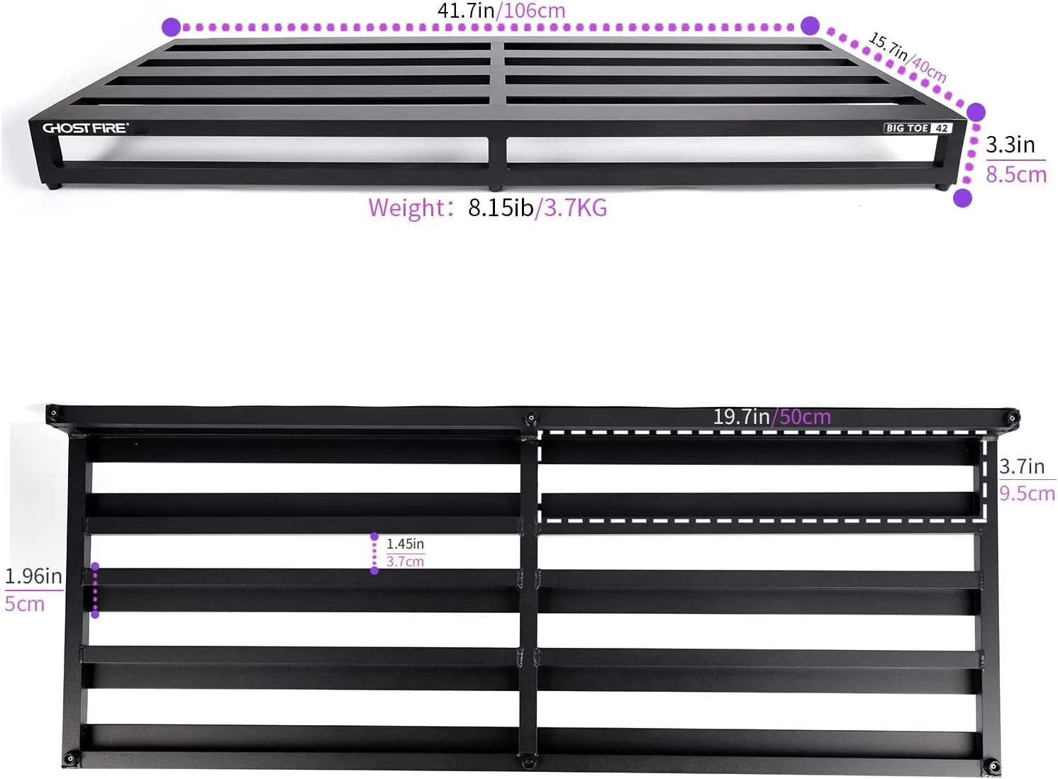 Ghost Fire Guitar Pedal Board Aluminum Alloy 8.15lb Effect Pedalboard 41.7"x15.7" with Carry Bag,V series (V-BIG TOE 42)