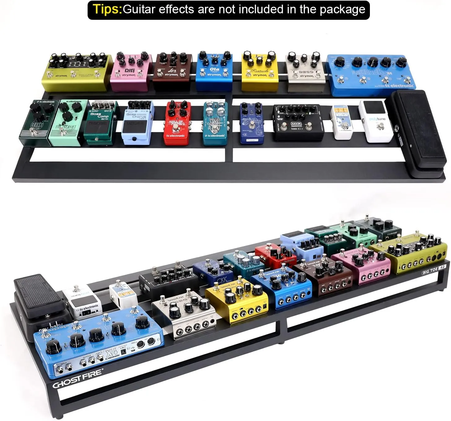 Ghost Fire Guitar Pedal Board Aluminum Alloy 8.15lb Effect Pedalboard 41.7"x15.7" with Carry Bag,V series (V-BIG TOE 42)