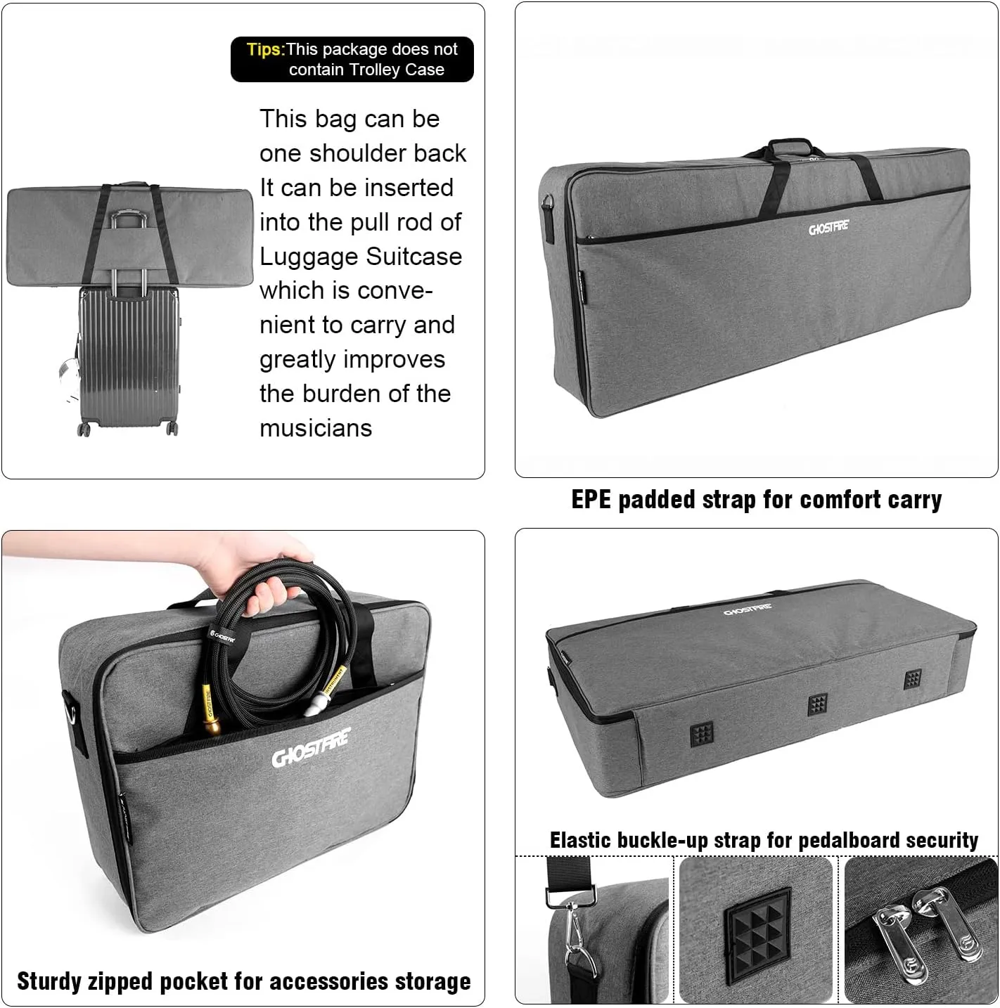 Ghost Fire Guitar Pedal Board Aluminum Alloy 8.15lb Effect Pedalboard 41.7"x15.7" with Carry Bag,V series (V-BIG TOE 42)
