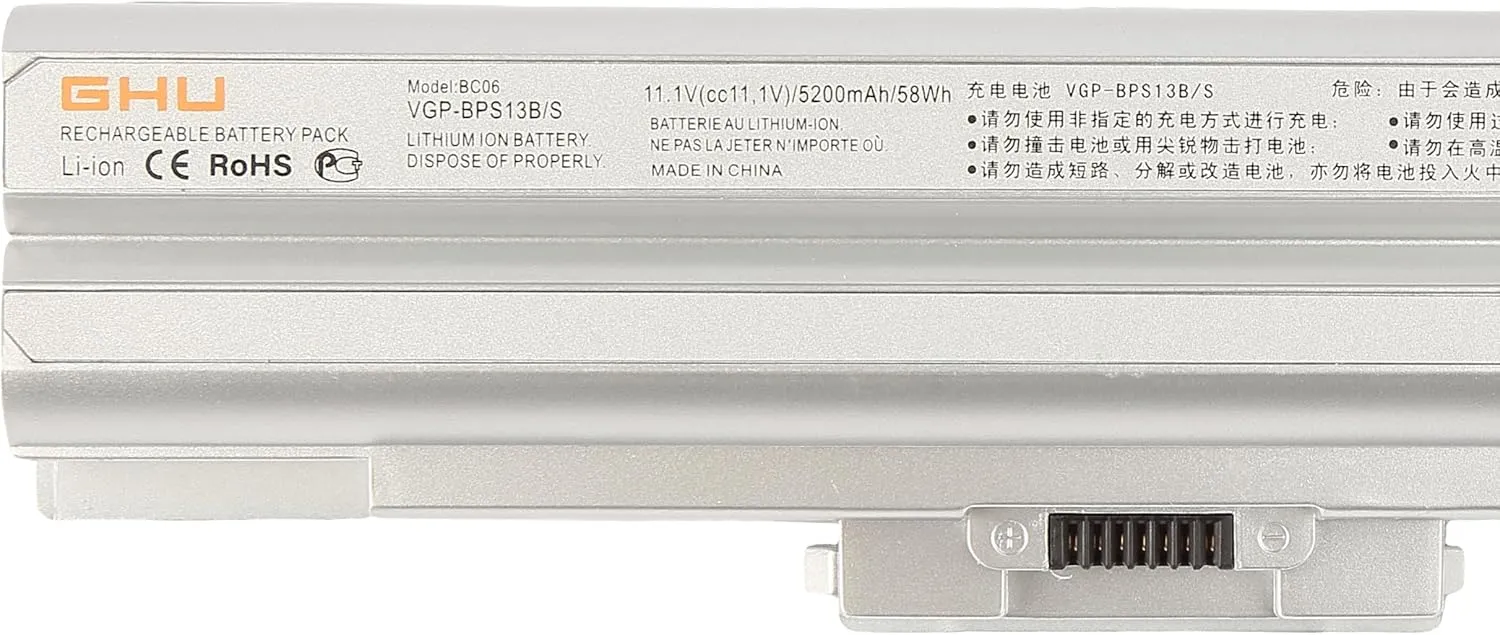 GHU New Battery 58WH Replacement for VGP-BPS13B VGP-BPS13/Q VGP-BPS13B/Q VGP-BPS21A VGP-BPS13 VGP-BPS13A VGP-BPL13 VGP-BPS13A/B VGP-BPS13B/S VGP-BPS21 Compatible for Vaio VGN-CS VGN-FW VGN-AW