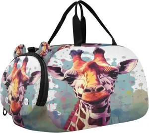 Giraffe Kids Overnight Sports Duffel Bags with Shoe Compartment & Wet Pocket Travel Sport Gym Bag for Girls Boys