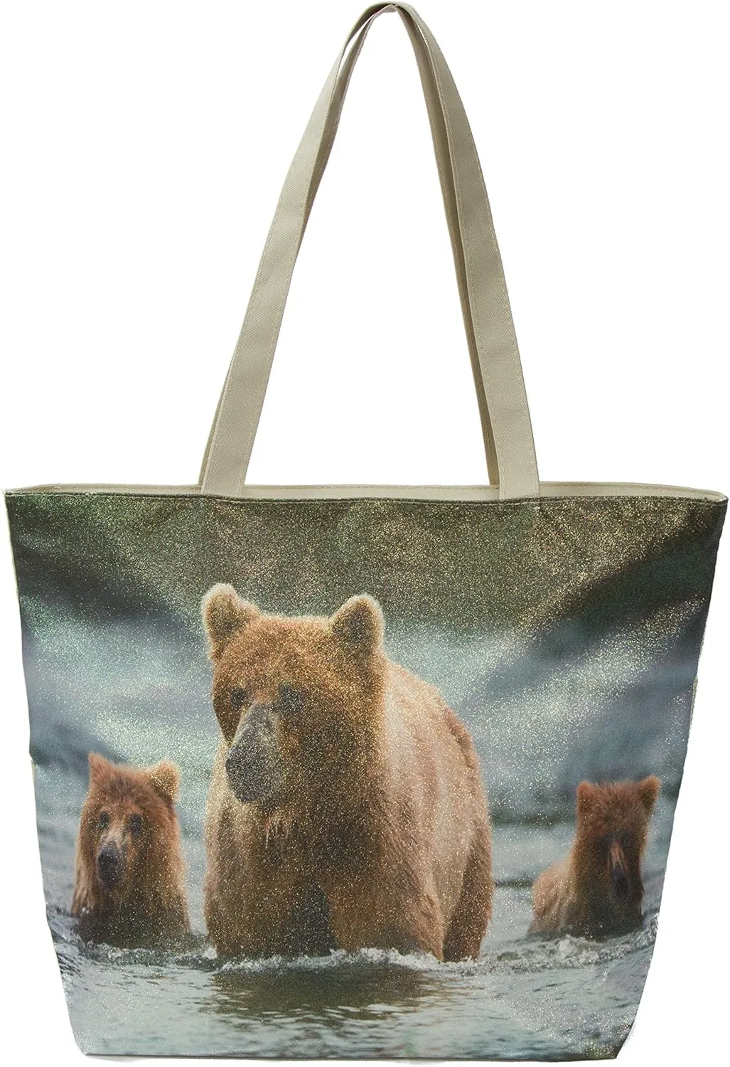 Glitter Tote Bag, Travel Tote Bag, Water Resistant Beach Bag (L17"xH13"xW4", Glitter Bear)
