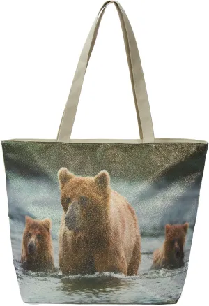 Glitter Tote Bag, Travel Tote Bag, Water Resistant Beach Bag (L17"xH13"xW4", Glitter Bear)