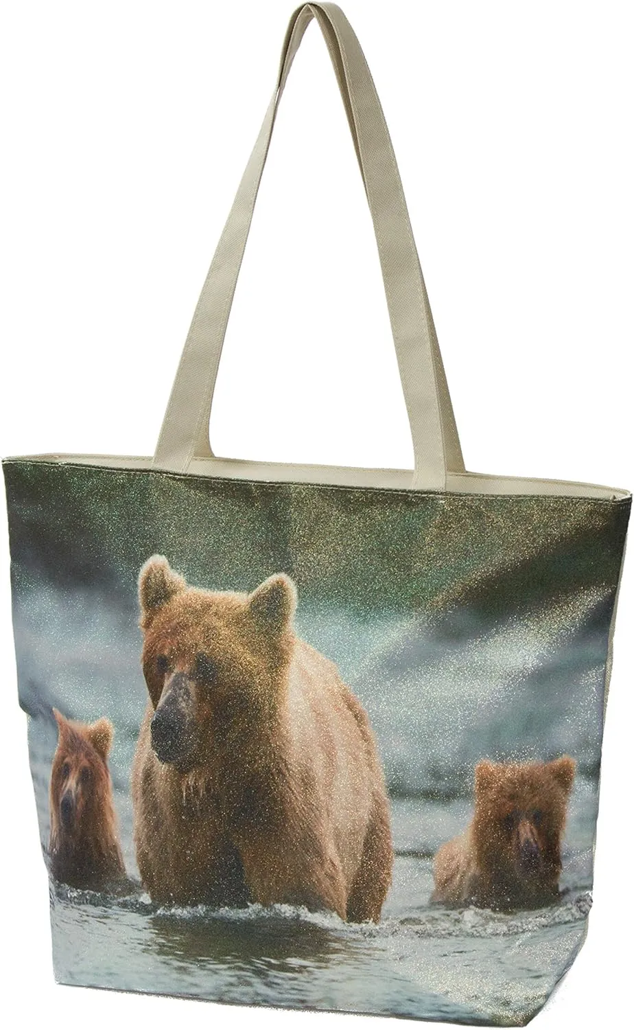 Glitter Tote Bag, Travel Tote Bag, Water Resistant Beach Bag (L17"xH13"xW4", Glitter Bear)