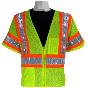 Global Glove GLO-12LED FrogWear Class 3 Mesh Safety Vest with LED Lights and 3M Scotchlite Reflective Tape, Extra Large, Lime Green (Case of 50)