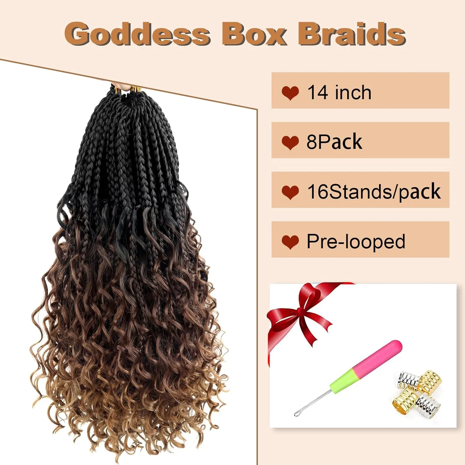 Goddess Box Braids Crochet Hair With Curly Ends 14 Inch Bohomian Box Braids Crochet Braids 8 Packs 3X Crochet Braids Synthetic Braiding Hair Extension for Black Women (14 Inch (Pack of 8), T1B 30 33)…