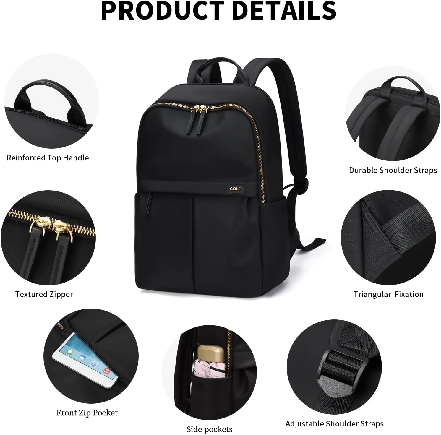 GOLF SUPAGS Laptop Backpack with Separate Laptop Compartment Water Resistant Computer Backpacks Fits 15.6 Inch Notebook Travel Work Bags for Women (Black)