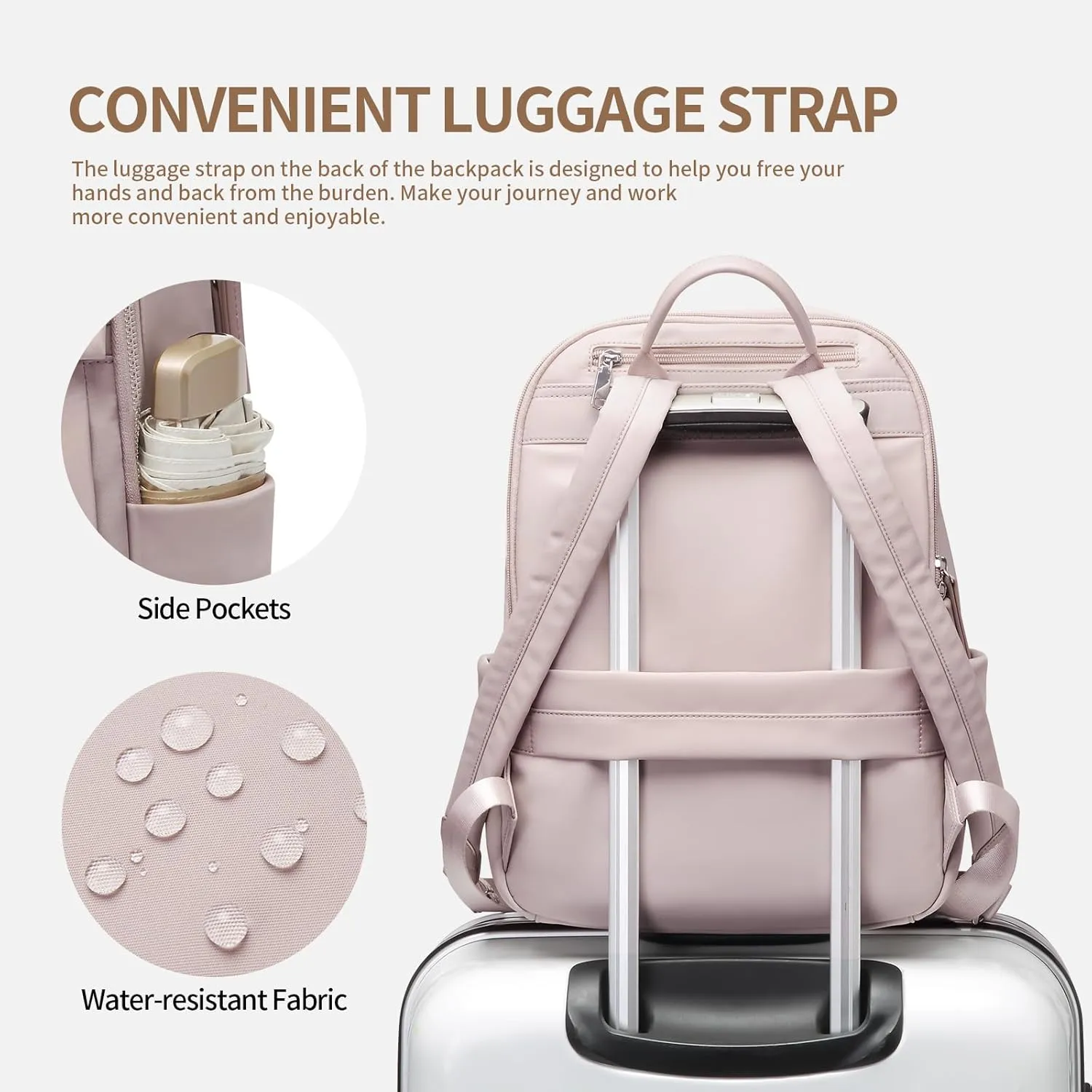 GOLF SUPAGS Womens Laptop Backpack with Separate Laptop Compartment Water Resistant Computer Backpacks Fits 15.6 Inch Notebook Travel Work College Bags (15.6-Inch, Pink)