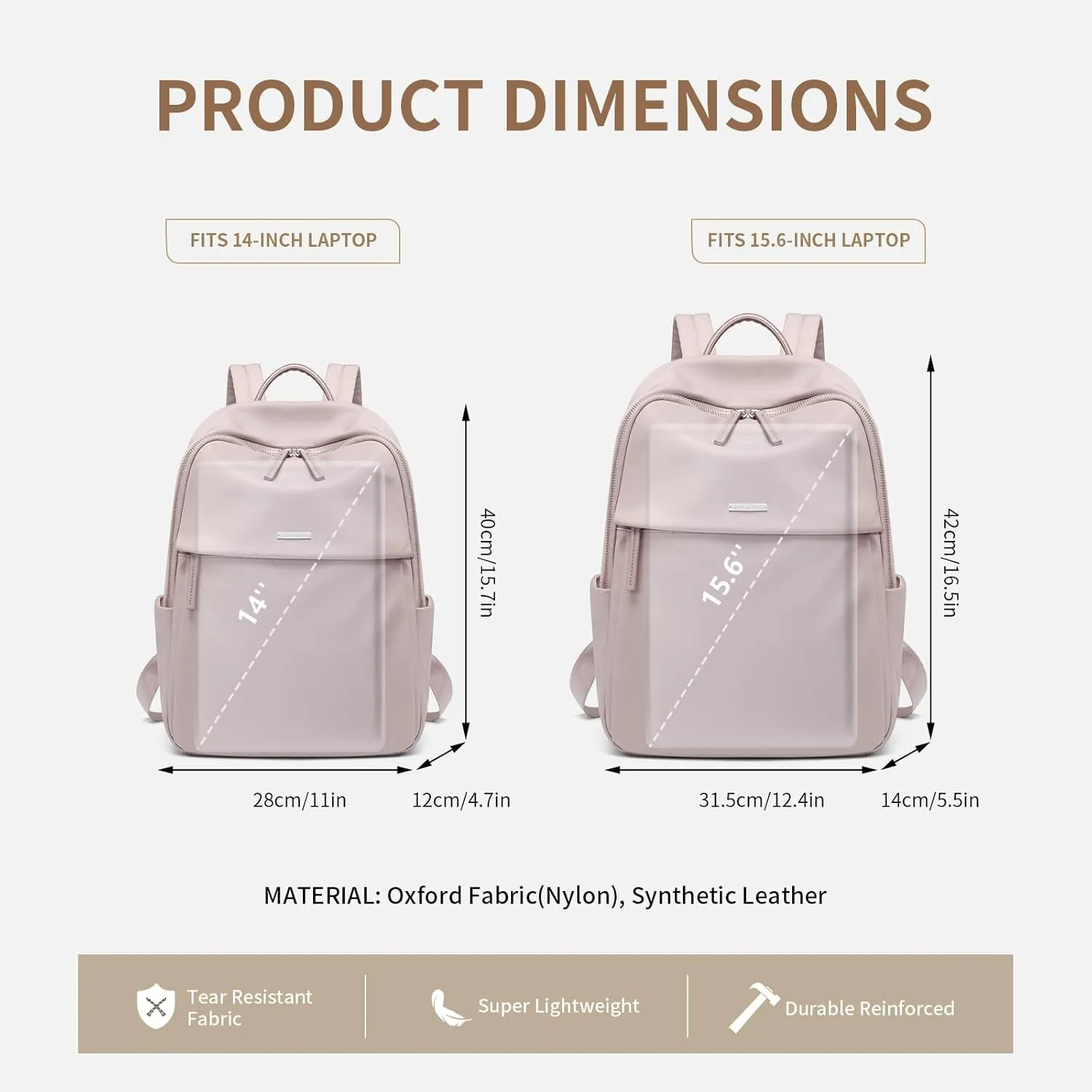 GOLF SUPAGS Womens Laptop Backpack with Separate Laptop Compartment Water Resistant Computer Backpacks Fits 15.6 Inch Notebook Travel Work College Bags (15.6-Inch, Pink)