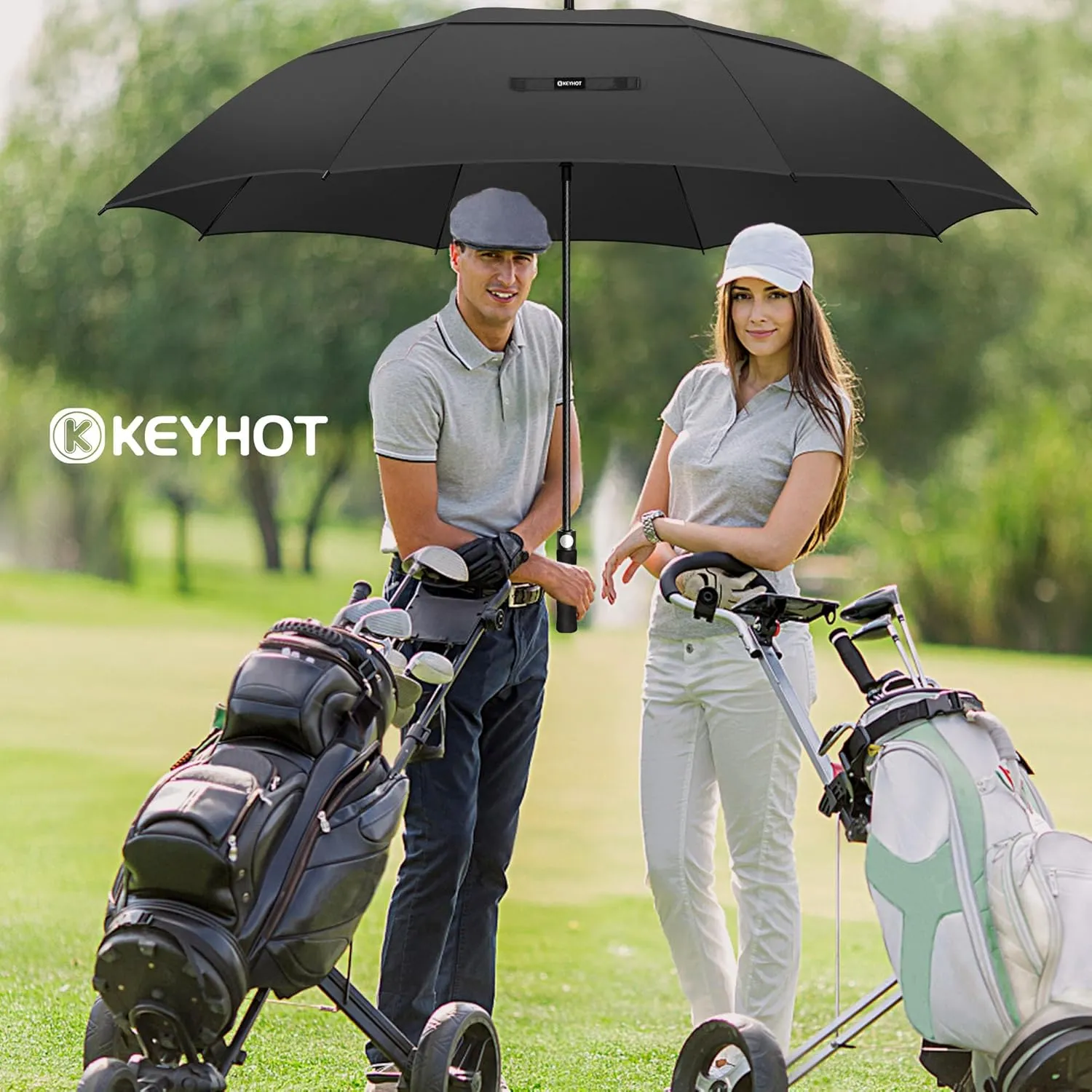 Golf Umbrella 51/56/62/68 Inch - Large Umbrellas Windproof Automatic Open- Heavy Duty Umbrella Double Canopy - Golf Push Cart Umbrella for Mens Women