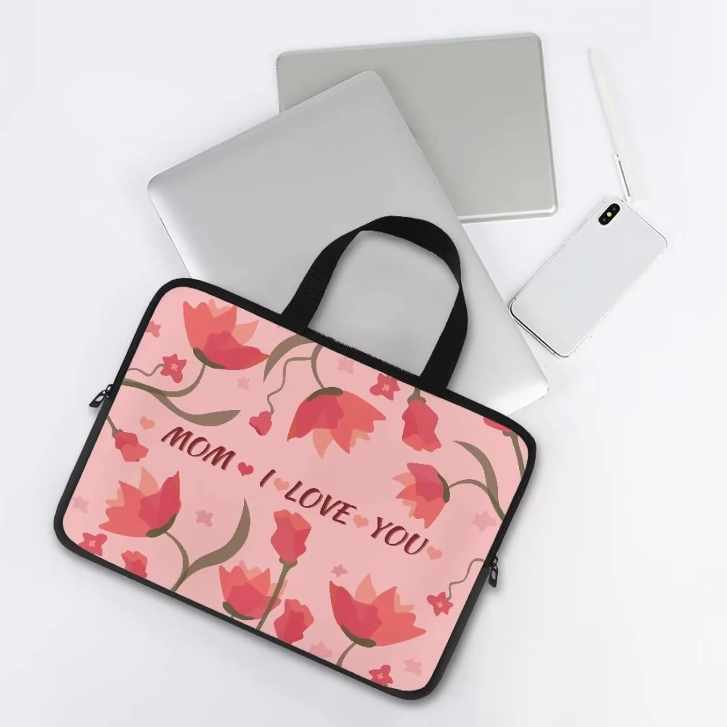 Gomyblomy Flowers & English Women 15 Inch Laptop Bag, Business Briefcase, Waterproof Laptop Handbag, Computer Ornament for Mom