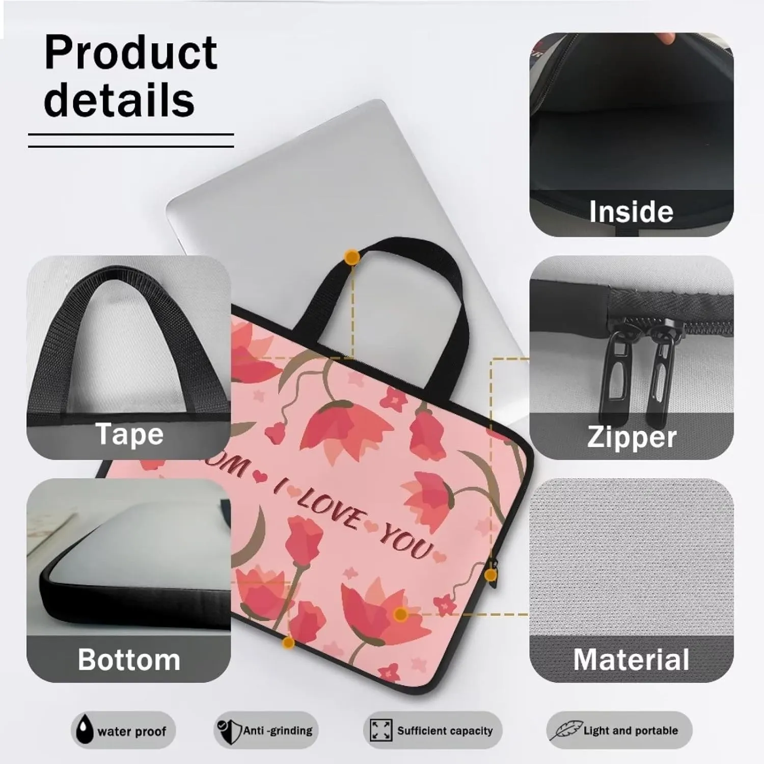 Gomyblomy Flowers & English Women 15 Inch Laptop Bag, Business Briefcase, Waterproof Laptop Handbag, Computer Ornament for Mom
