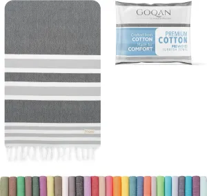 GOQAN Turkish Cotton Beach Towel Oversized 39x71 | Thin, Lightweight and Sand Free Towel is Suitable for Beach, Bathroom, Pool, Travel, Swim & Gift | Odor Free Thx to Quick Dry Property - Black-Grey