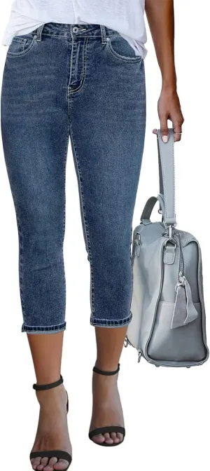 GRAPENT Capris Jeans for Women High Waisted Skinny Stretchy Denim Capri Pants Casual Cropped Jeggings Trousers