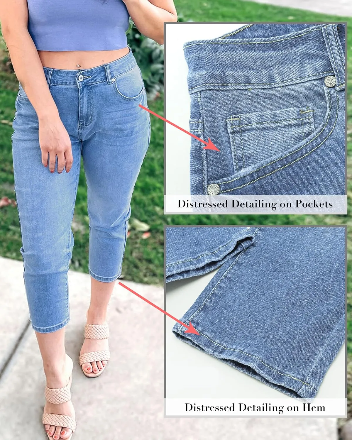 GRAPENT Capris Jeans for Women High Waisted Skinny Stretchy Denim Capri Pants Casual Cropped Jeggings Trousers
