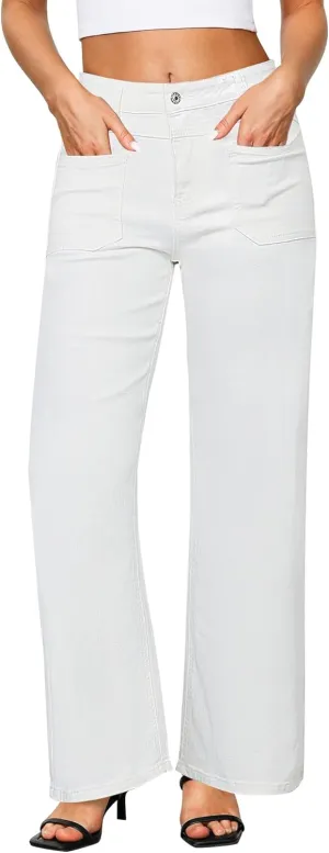 GRAPENT Wide Leg Jeans for Women Trendy High Waisted Loose Straight Leg Stretchy Retro Denim Pants with Pouch Pockets