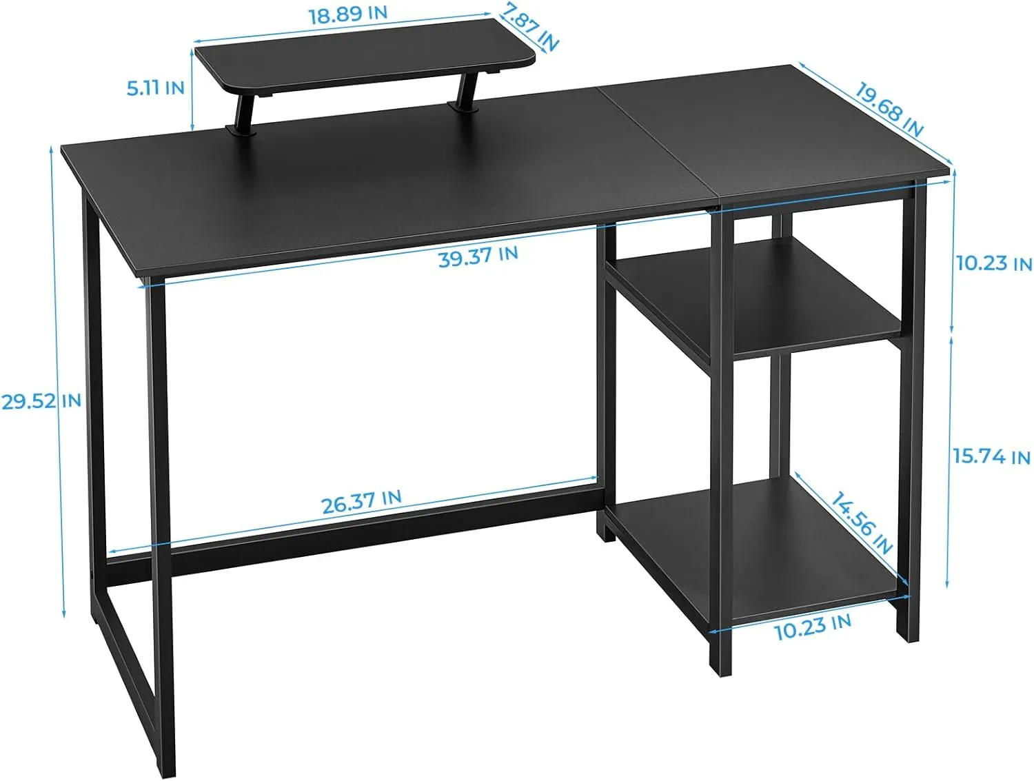 GreenForest Computer Desk 39 Inch with Monitor Stand, Office Desk with Adjustable Storage Shelves, Small Gaming Desk for Home Work Writing Study, Black