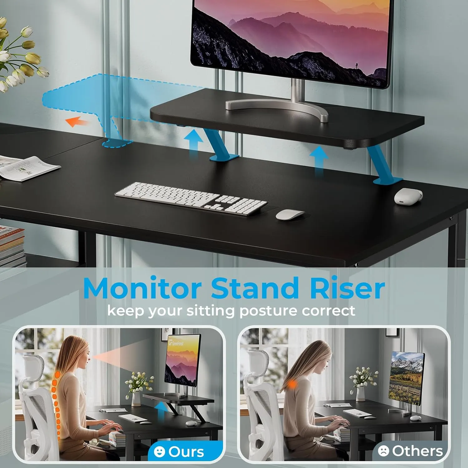 GreenForest Computer Desk 39 Inch with Monitor Stand, Office Desk with Adjustable Storage Shelves, Small Gaming Desk for Home Work Writing Study, Black