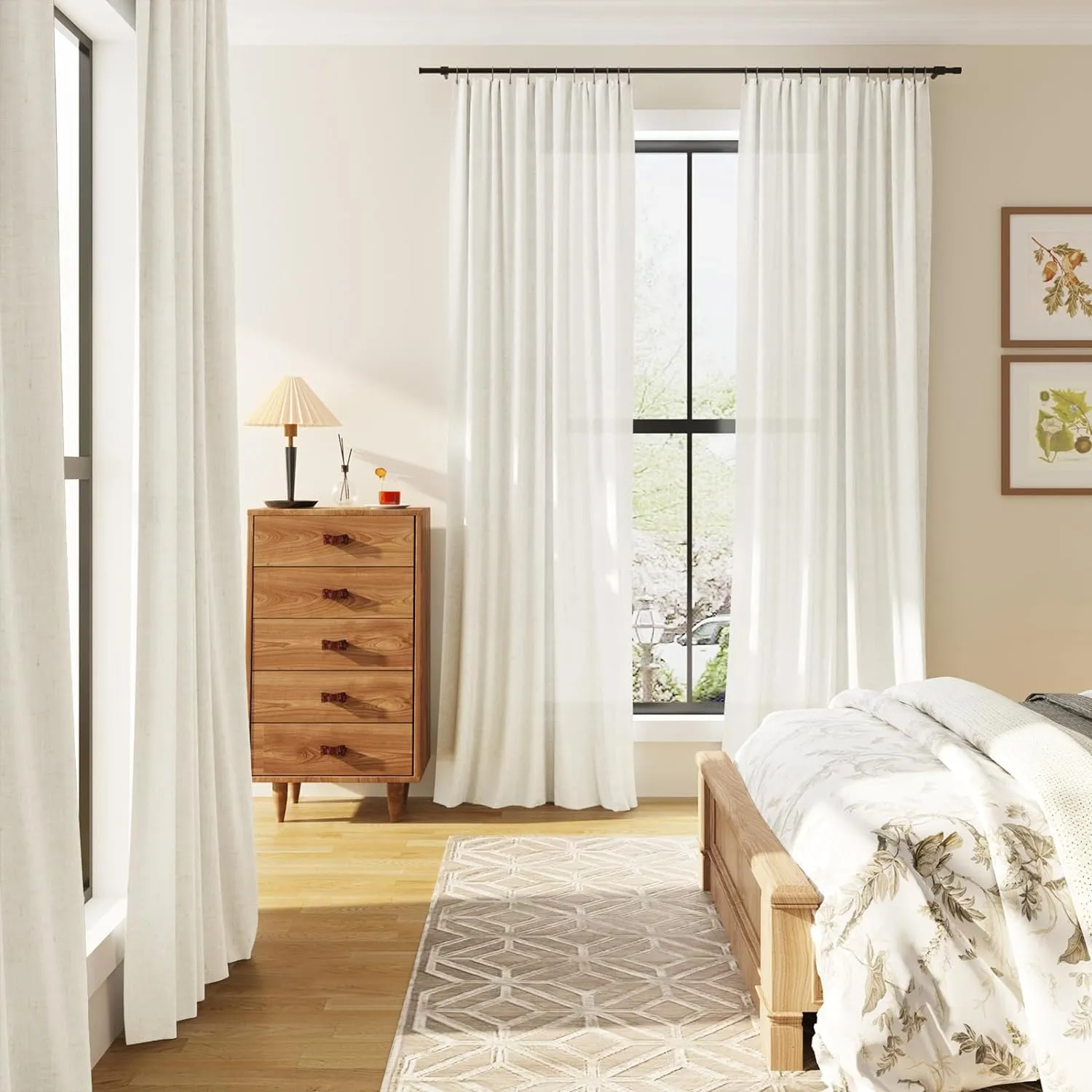 Guken Natural Linen Curtains 84 Inch Length for Living Room Bedroom 2 Panels Set Rod Pocket Light Filtering Semi Sheer Window Curtains 52 Inch Width Boho Farmhouse Linen Drapes Cream Ivory, W52xL84
