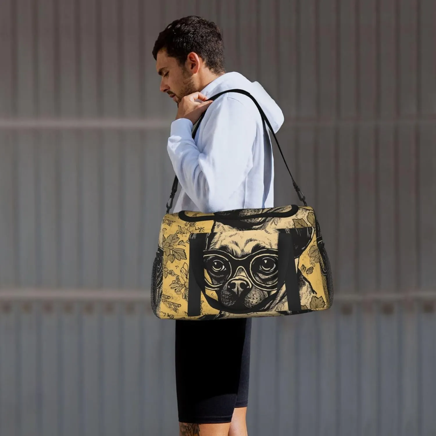 Gym Bag A Dog Wearing Glasses Duffel Bag for Men Women Travel Overnight Bag with Shoe Compartment Workout Bags