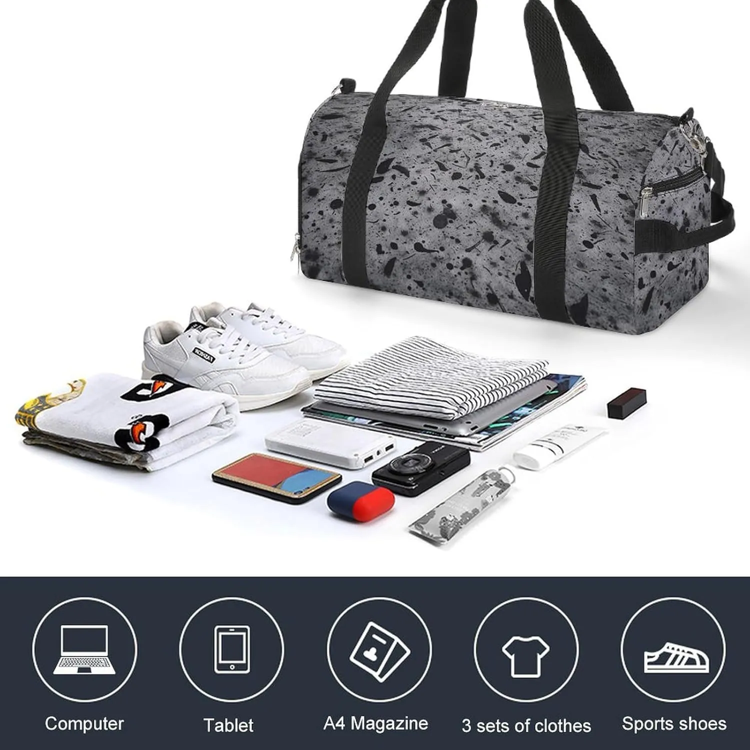 Gym Bag Gray Concrete Duffel Bag for Men Women Travel Overnight Bag with Shoe Compartment Workout Bags