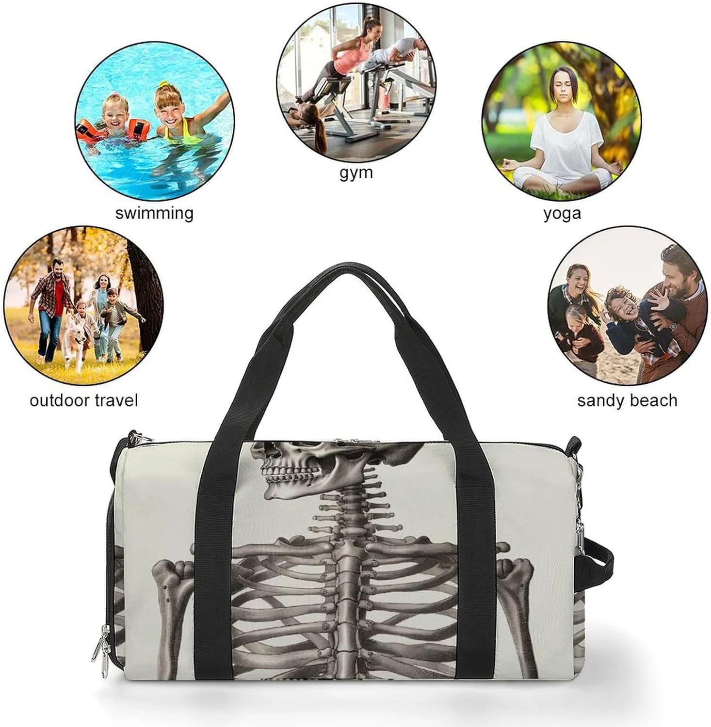 Gym Bag Human Skeleton Duffel Bag for Men Women Overnight Bag with Shoe Compartment Workout Bags