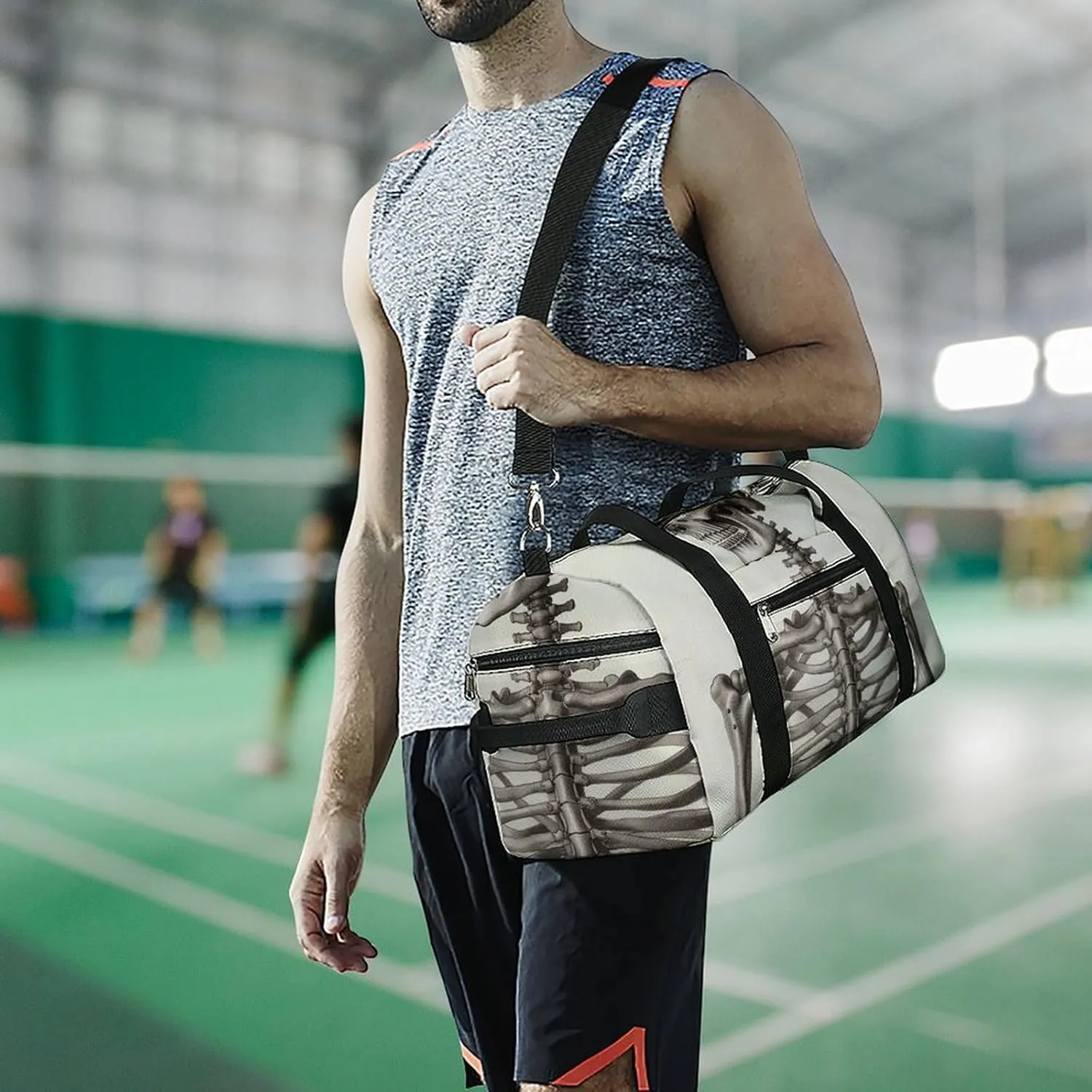 Gym Bag Human Skeleton Duffel Bag for Men Women Overnight Bag with Shoe Compartment Workout Bags