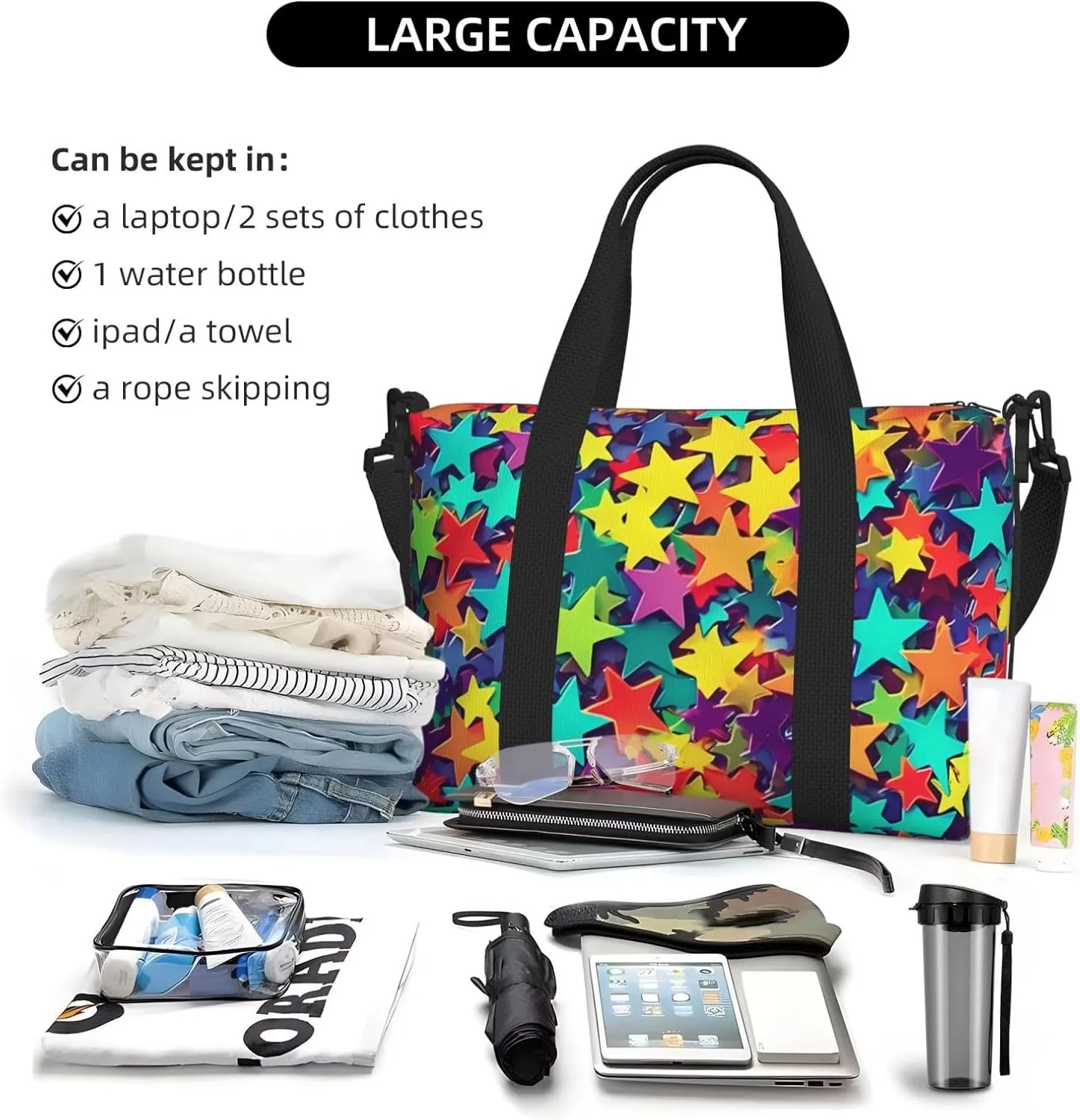 Gym Bag Many Stars Duffel Bag for Men Women Travel Overnight Bag with Shoe Compartment Workout Bags