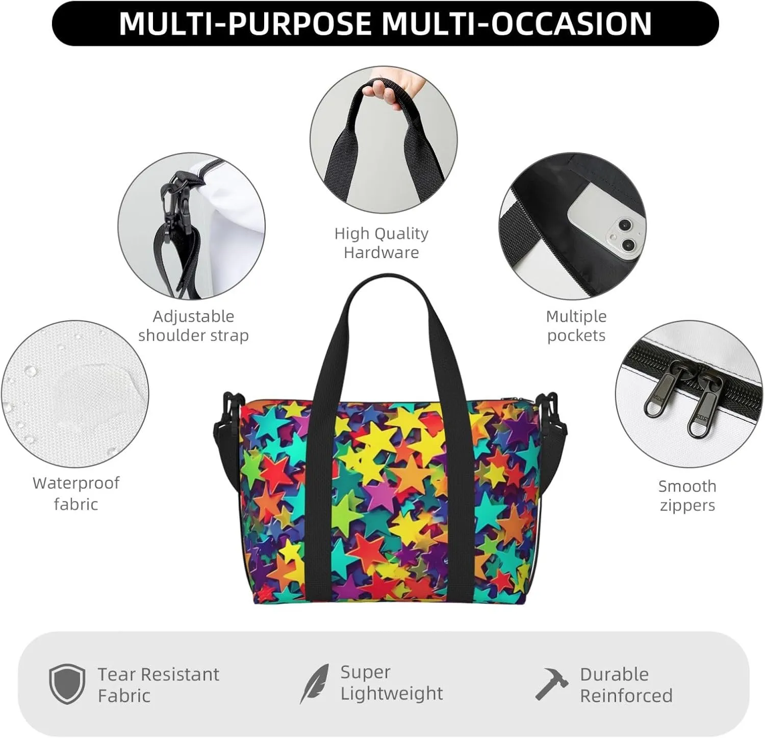 Gym Bag Many Stars Duffel Bag for Men Women Travel Overnight Bag with Shoe Compartment Workout Bags