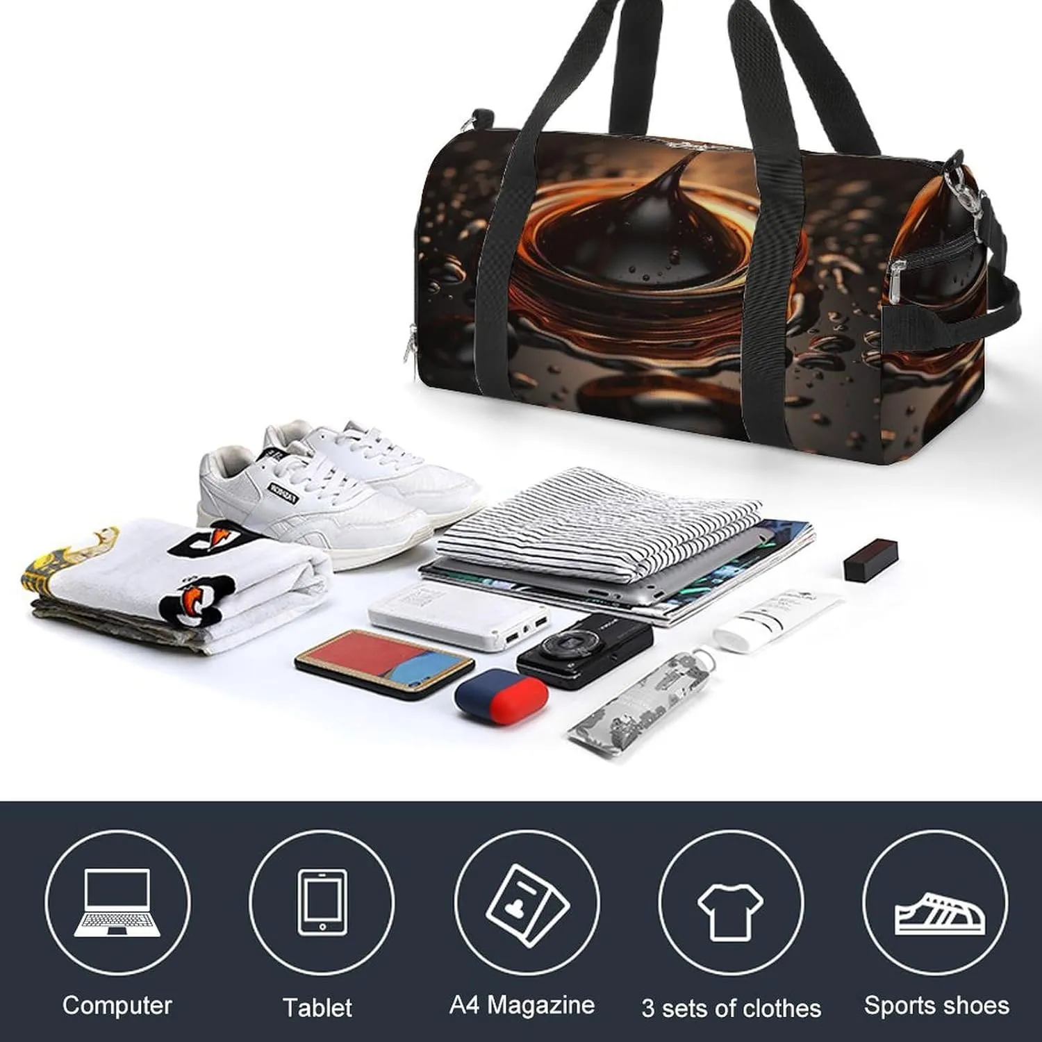 Gym Bag Orange Water Droplets Duffel Bag for Men Women Travel Overnight Bag with Shoe Compartment Workout Bags