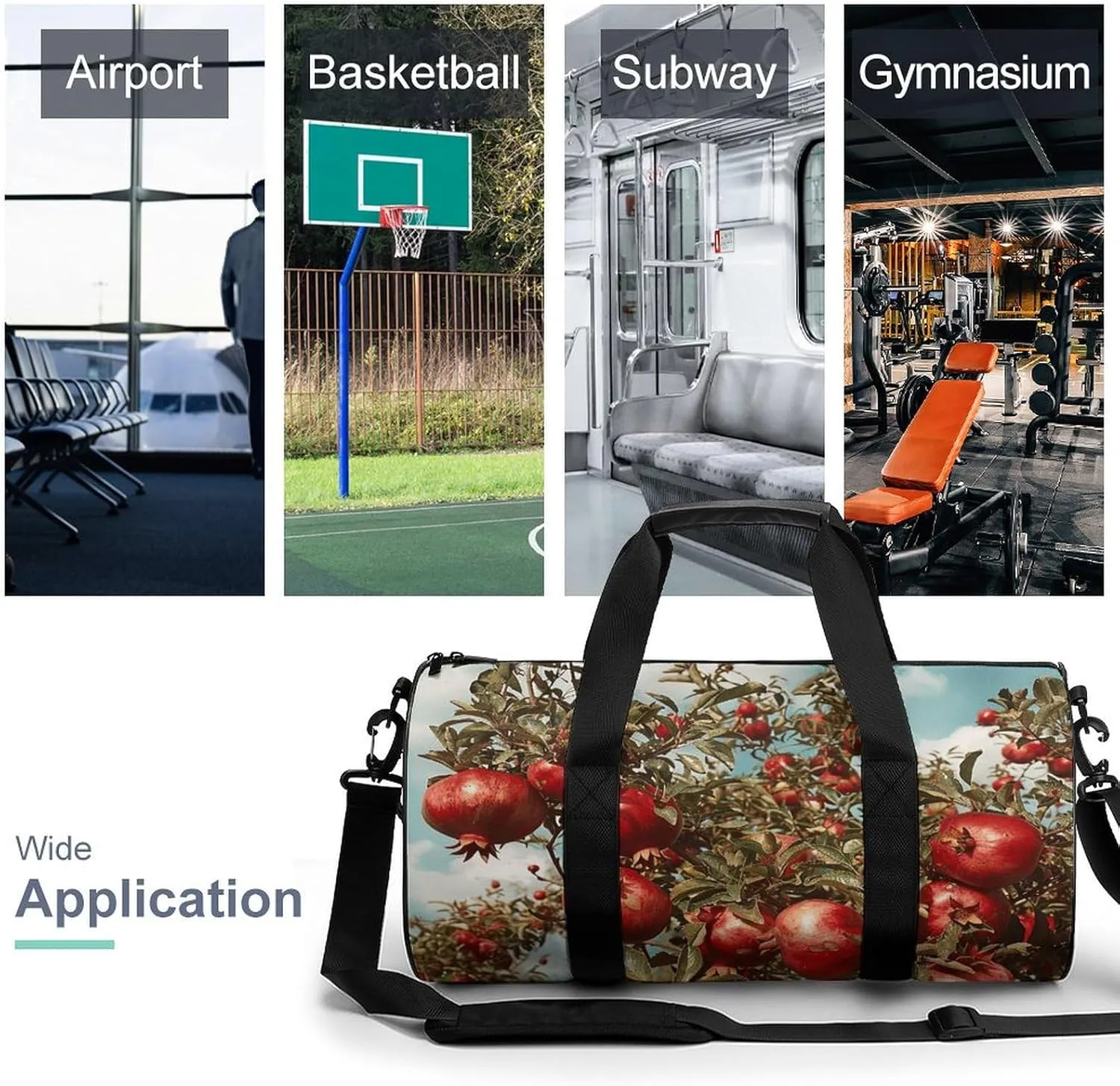 Gym Bag Pomegranate Tree Duffel Bag for Men Women Overnight Bag with Shoe Compartment Workout Bags