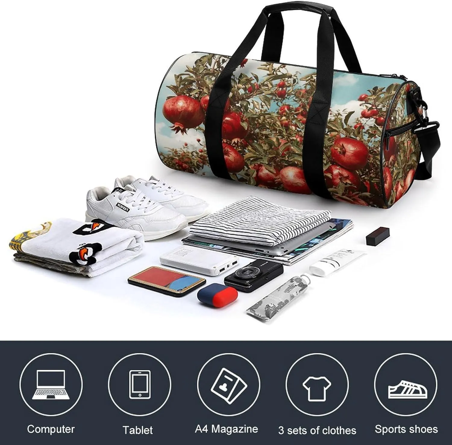 Gym Bag Pomegranate Tree Duffel Bag for Men Women Overnight Bag with Shoe Compartment Workout Bags