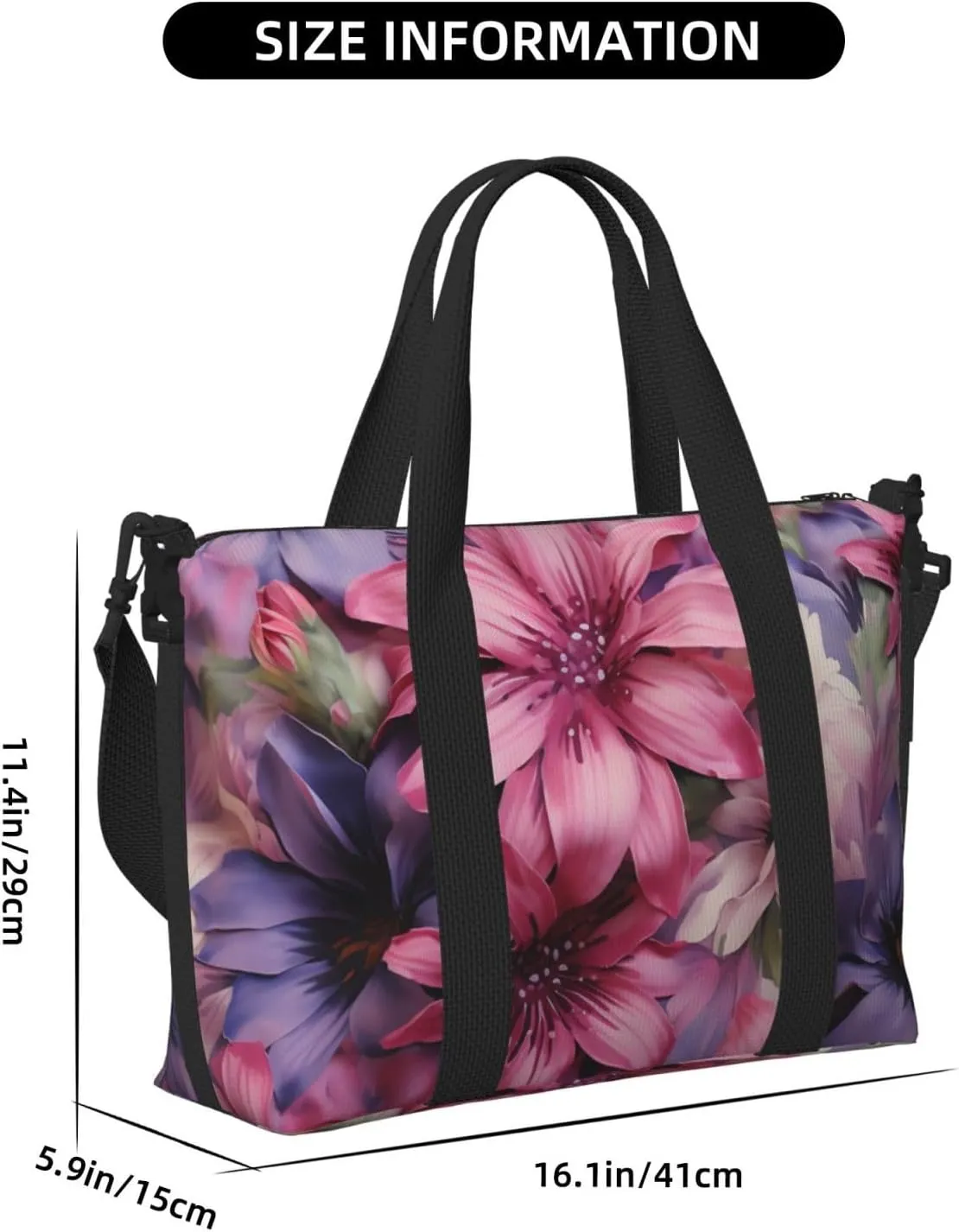 Gym Bag Purple Flowers Duffel Bag for Men Women Travel Overnight Bag with Shoe Compartment Workout Bags
